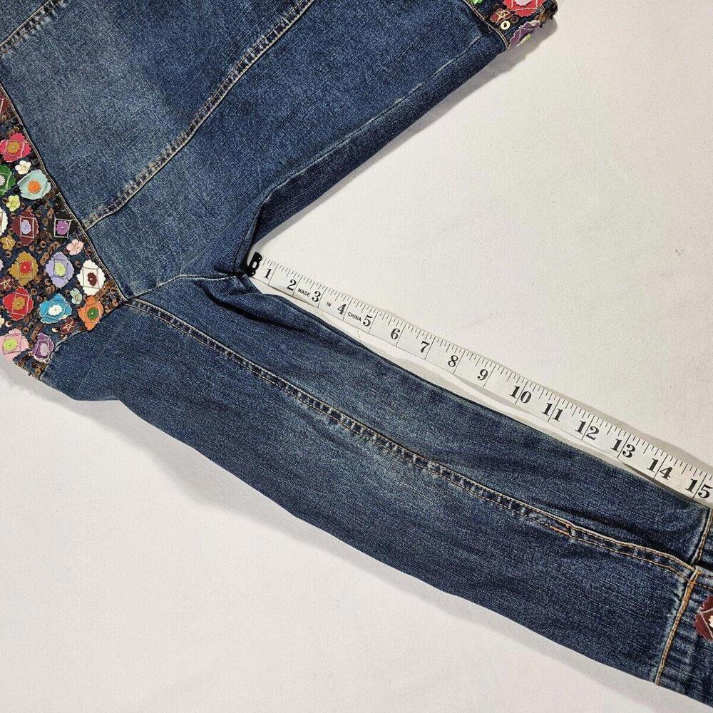 Vintage BERER Embroidered Sequin & Beaded Denim Jean Jacket Size Large - Picture 5 of 9